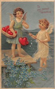 G20/ Valentine's Day Love Holiday Postcard c1910 Cupids Hearts Net 15