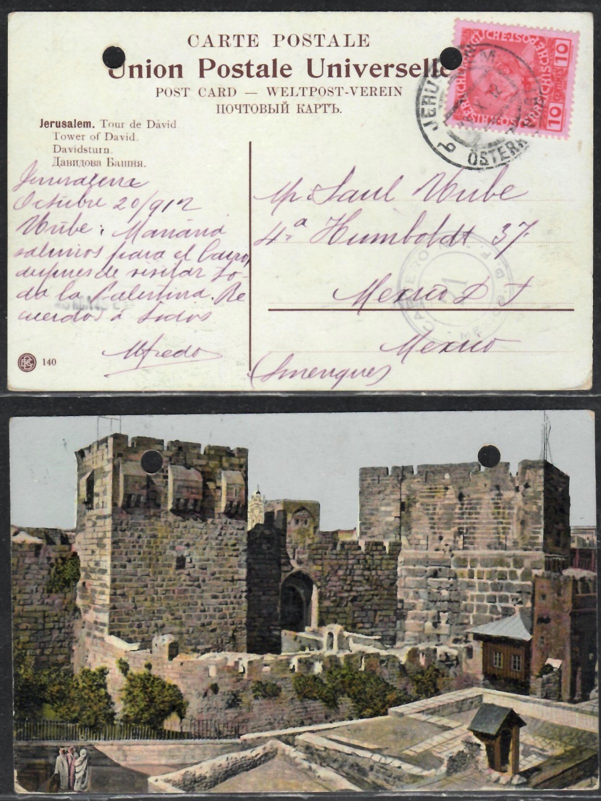 Jerusalem 1912 Austria Levant post Office Palestine Tour David postcard