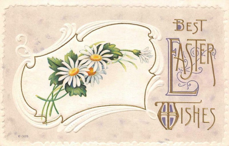 Holiday Greeting  BEST EASTER WISHES~White Flowers  c1910's Embossed Postcard