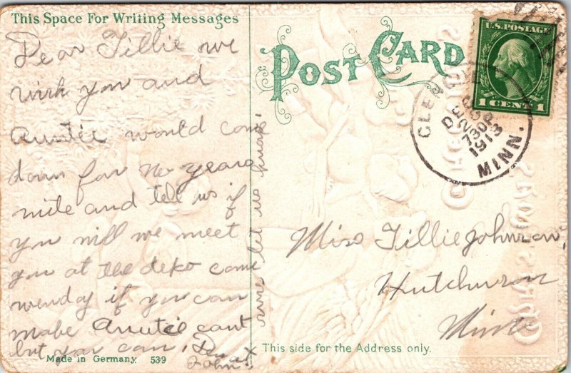 Angels Cherubs Tree Candles Christmas embossed Postcard