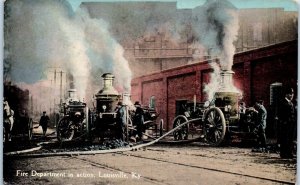 1910s Fire Department in Action Louisville Kentucky Postcard