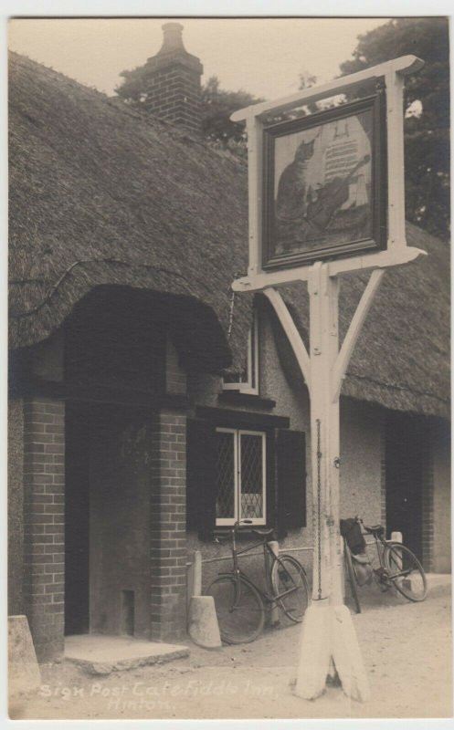 Hampshire; Sign Post, Cat & Fiddle Inn, Hinton RP PPC, c 1920's, Unused, Bikes 