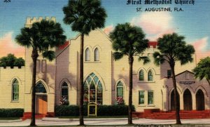 USA First Methodist Church St Augustine Florida Linen Postcard 03.70