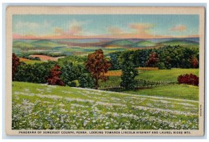1939 Panorama Somerset County Penna. Lincoln Highway Laurel Ridge Mts Postcard
