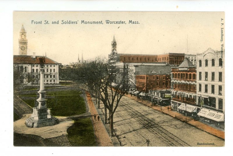 MA - Worcester. Front Street & Soldiers' Monument ca 1907