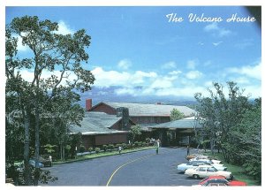 The Volcano House Built in 1886 Old Cars in Parking Lot Hawaii Postcard