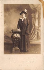 St Louis MO~Hammer Studio Portrait~Older Lady~Feather Hat~S Broadway~c1912 RPPC 