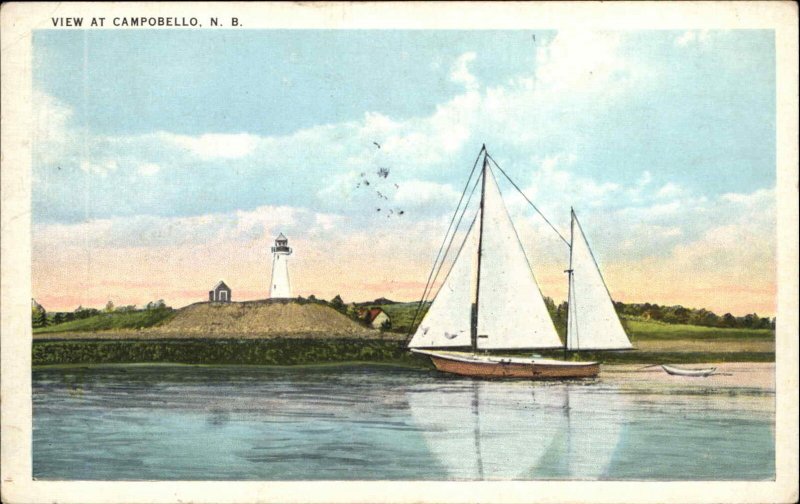 Campobello New Brunswick NB Lighthouse Sailboat Vintage Postcard