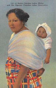 NC North Carolina CHEROKEE INDIAN MOTHER~BABY Native Americana c1940's Postcard