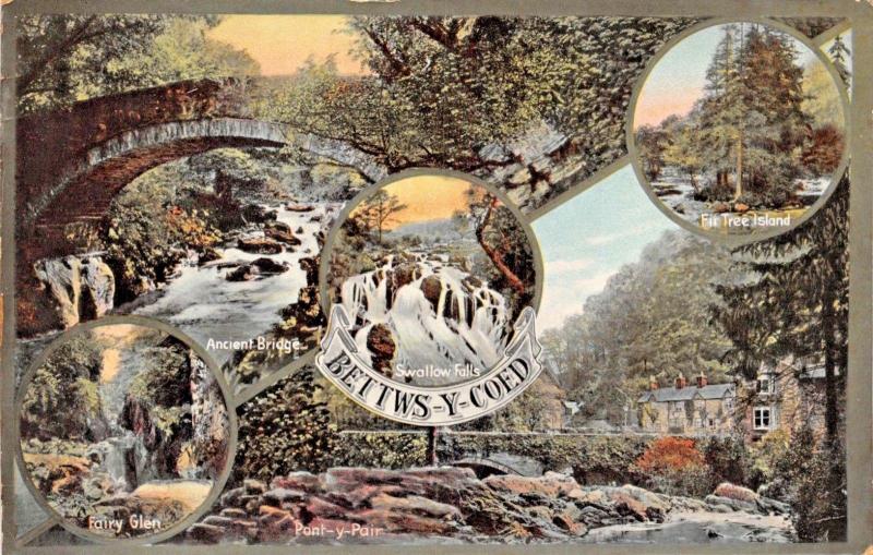 BETTWS Y COED WALES MULTI IMAGE POSTCARD-ANCIENT BRIDGE-PONY Y PAIR-FAIRY GLEN 