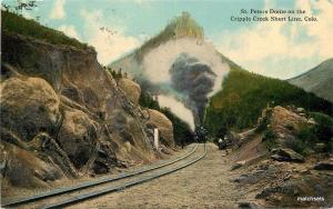 1913 Railroad St Peters Dome Cripple Creek Colorado postcard 12978
