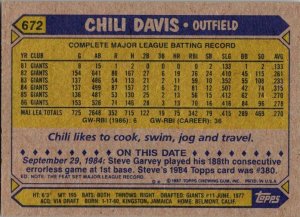 1987 Topps Baseball Card Chili Davis San Francisco Giants sk3382