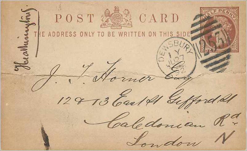 Entier Postal Stationery Postal Britain Great Britain 1 / 2p Dewsbury for London