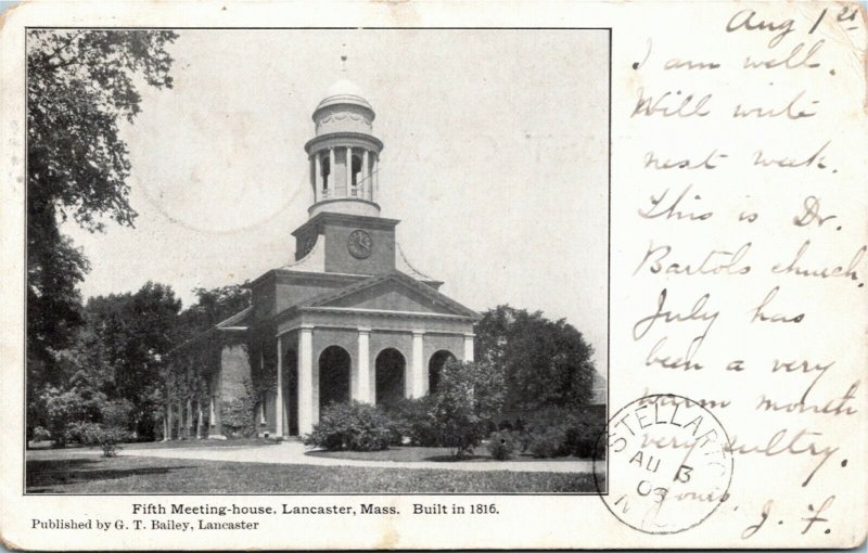 Postcard MA Lancaster Fifth Meeting House Built 1816 Publ. G.T. Bailey 1906 H18