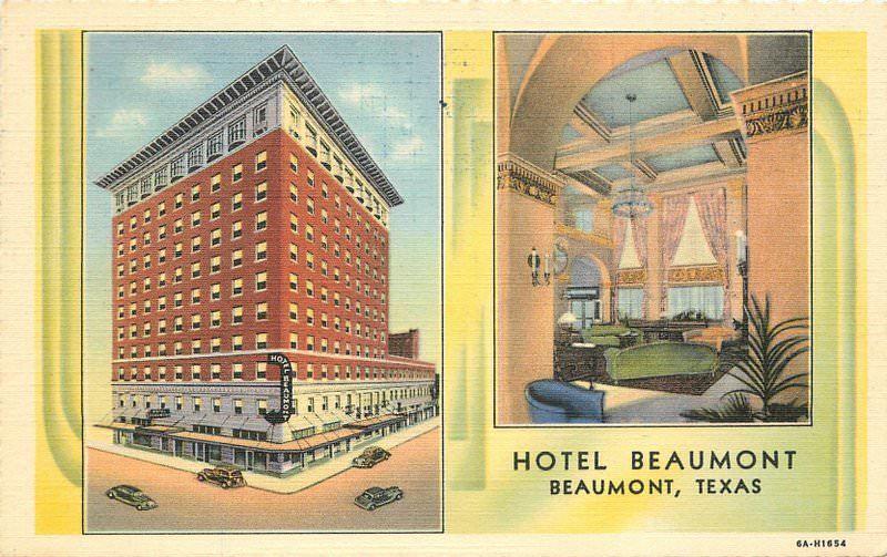 Hotel Beaumont 1940s roadside Interior Entrance TEXAS Teich