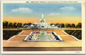 James Scott Memorial Fountain Belle Isle Park Detroit Michigan MI Postcard