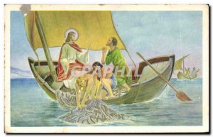 Old Postcard Christ boat Fishes Pecheurs