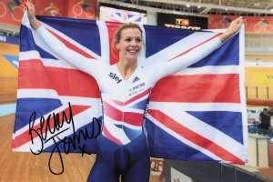 Becky James GB Cyclist 2013 UCI Championships Victory 12x8 Hand Signed Photo