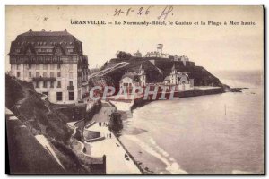 Old Postcard The Granville Normandy Hotel Casino and the beach has high seas