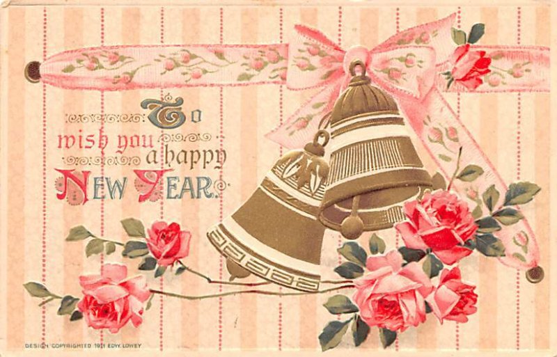 To Wish You a Happy New Year Floral & Bells Writing on Back 