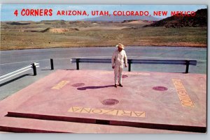 C1950 4 Corners Spot Arizona Utah Colorado New Mexico States Postcard