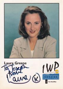 Laura Greene Weather Girl Hand IWP Signed Cast Card Photo