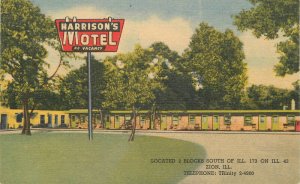 Illinois Zion Harrison Motel roadside Teich linen 1940s Postcard 22-10062