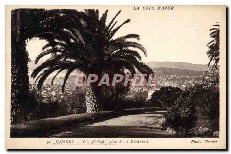 Old Postcard The French Riviera Cannes general view taken from California