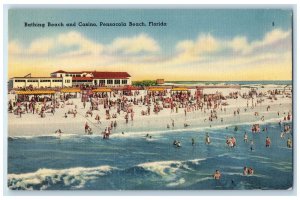 c1940's Bathing Beach & Casino Restaurant Crowd Pensacola Beach Florida Postcard