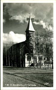 RPPC St Joseph Church Street View Fairbanks Alaska AK UNP Fisher Photo Postcard