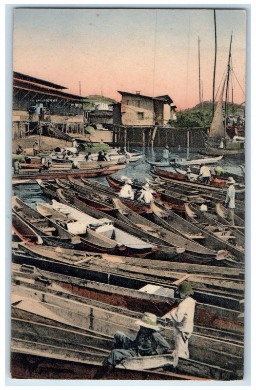 c1910 Boats Fruit Canoes In The South Market Of Guayaquil Ecuador Postcard