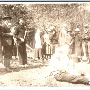 c1910s Unknown Gathering Outside RPPC Happy People Crowd Real Photo Postcard A95