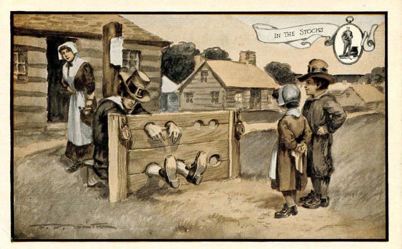 MA - Plymouth. In the Stocks *Artist: F.V. Smith. Advertising for Hospitality...