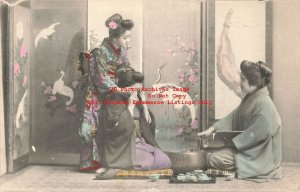 Japan, Geisha Girls in Ethnic Costume Hanging Out Having Tea