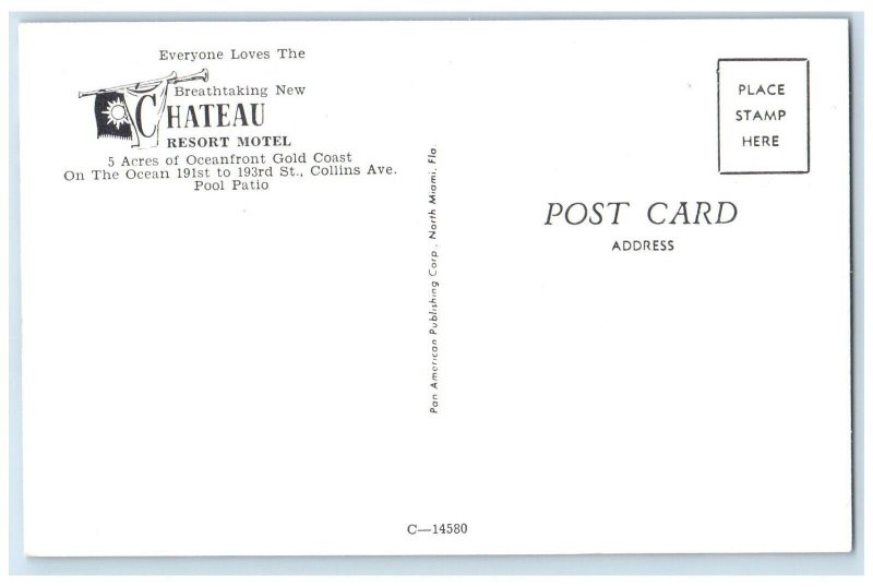 c1960 Chateau Resort Motel Oceanfront Gold St. Collins Miami Florida FL Postcard