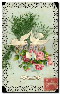 Old Postcard Fantasy Flowers Doves