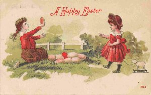 Girl Little Sister Easter Egg Hunt Happy Easter Greetings 1910c postcard