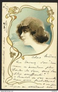 Lady portrait unsigned RAPHAEL KIRCHNER? Medallion Arabesque 1903 Raphael Tuck