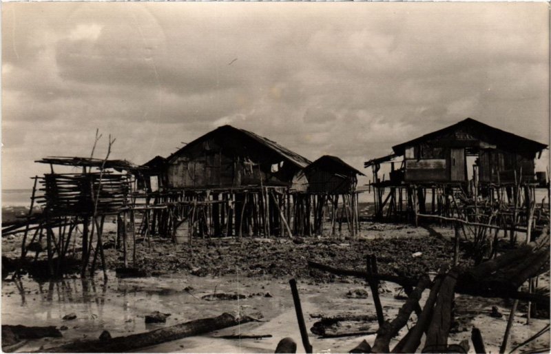 PC NATIVE HOUSES REAL PHOTO PAPUA NED. NW. GUINEA (a33509)