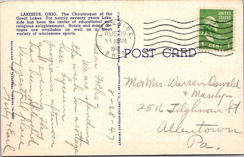 Postcard ARENA SCENE Lakeside Ohio OH AM2456