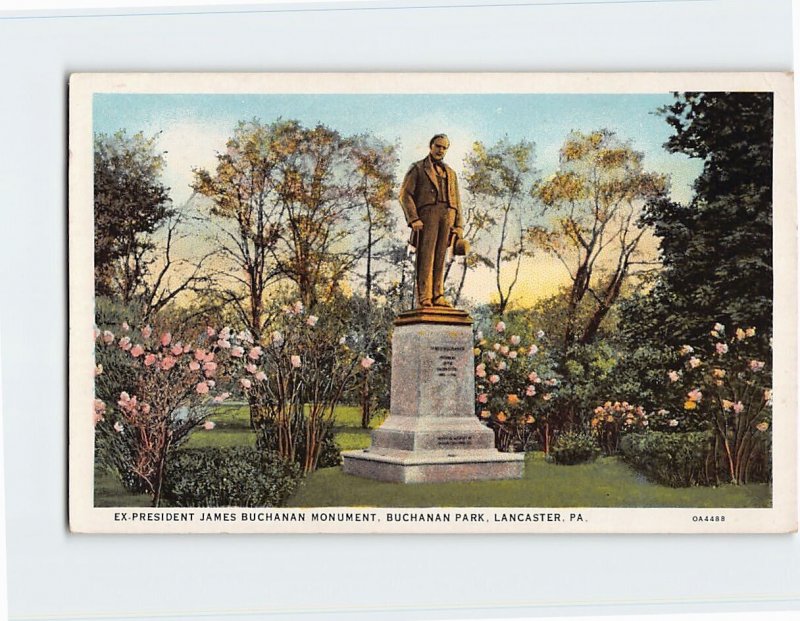 Postcard Ex-President James Buchanan Monument, Buchanan Park, Lancaster, PA