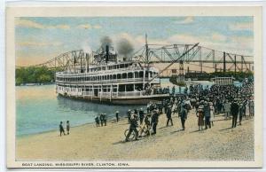 Paddle Steamer Boat Landing Clinton Iowa 1920c postcard