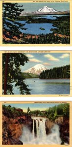 3~ca1940's Postcards WA Washington SAN JUAN ISLANDS~SPIRIT LAKE~SNOQUALMIE FALLS