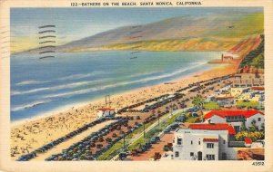 Bathers on the Beach SANTA MONICA, CA Los Angeles County 1940 Vintage Postcard
