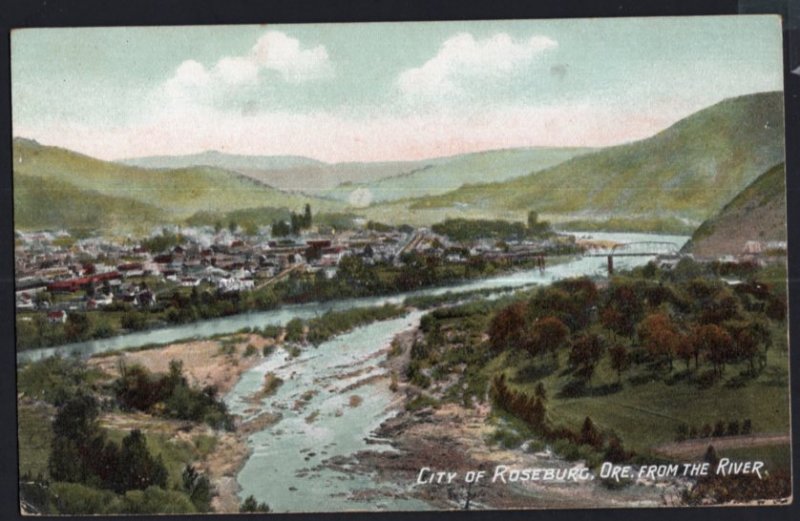 Oregon City of ROSEBURG from the River Panoramic View - Divided Back