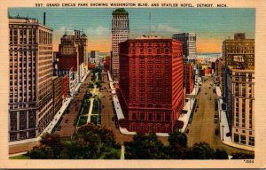 Michigan Detroit Grand Circus Park Showing Washington Boulevard and Statler H...