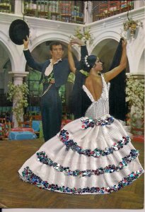 EMBROIDERED Postcard Spain, Beautiful Woman, Handsome Man, Dancers, Cont. 1970's