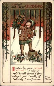 Nister No. 2534 Ethel DeWees Christmas Little Boy Gathers Holly c1910 Postcard 