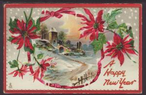 A Happy New Year,Poinsettia,Scene Postcard