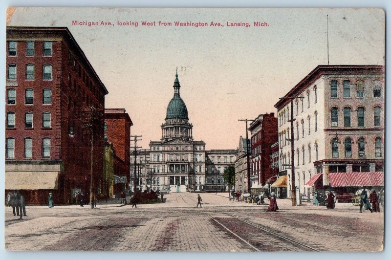 1910 Michigan Avenue From Washington Avenue Building Lansing Michigan Postcard